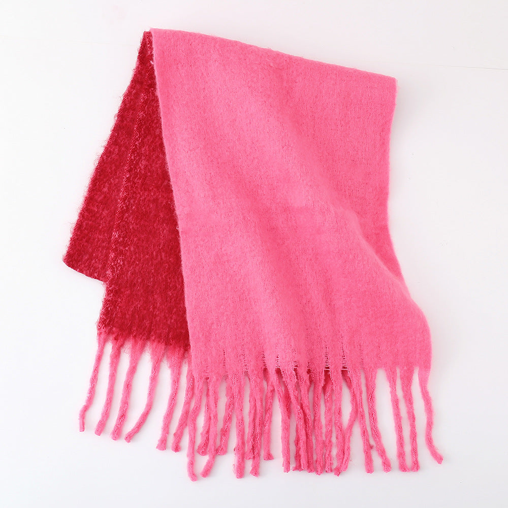 Scarf Women Winter Two Color Soft Glutinous Thickened Autumn Winter Thick Tassel Wild Couple Scarf One Size Coral Red