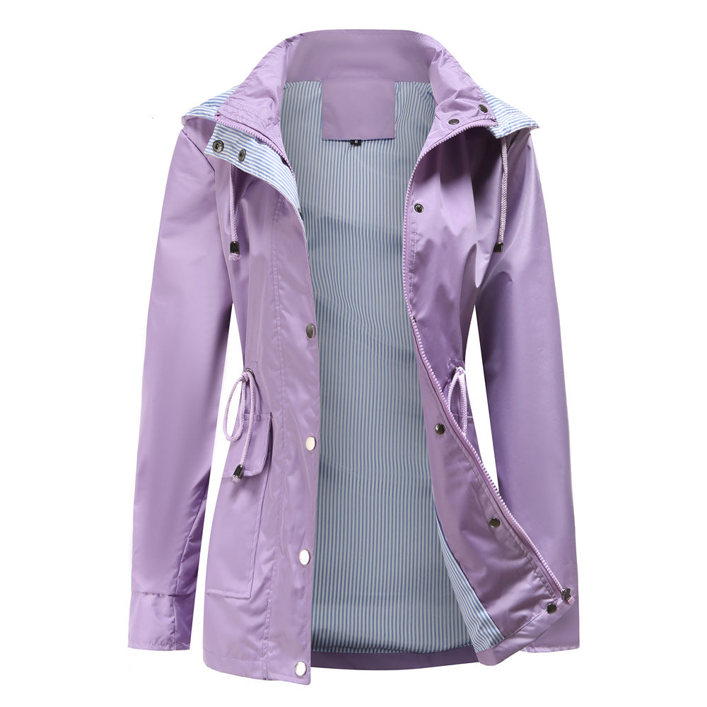 New Spring Autumn Detachable Hat Windbreaker Women Women Clothing Striped Inner Coat Plus Size Women Lavender Purple