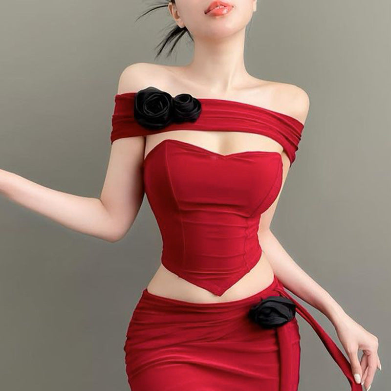 Fashionable Floral Slim Fit Boning Corset Top Internet Celebrity Same Sexy Tube Top for Women