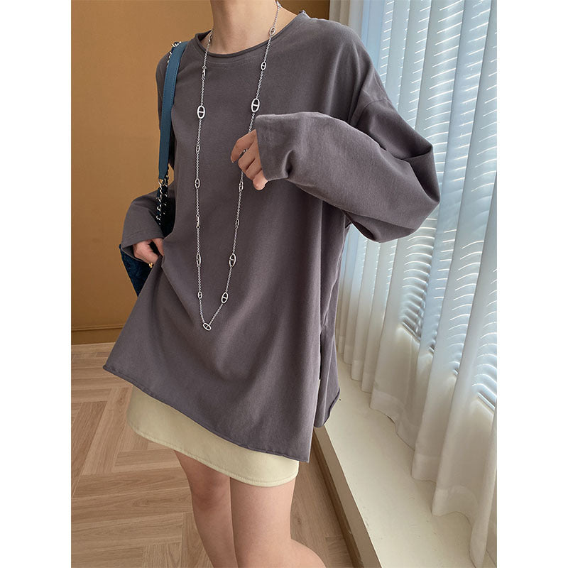 Shirt Curling with round Neck Oversized T shirt Autumn Winter One Size Gray