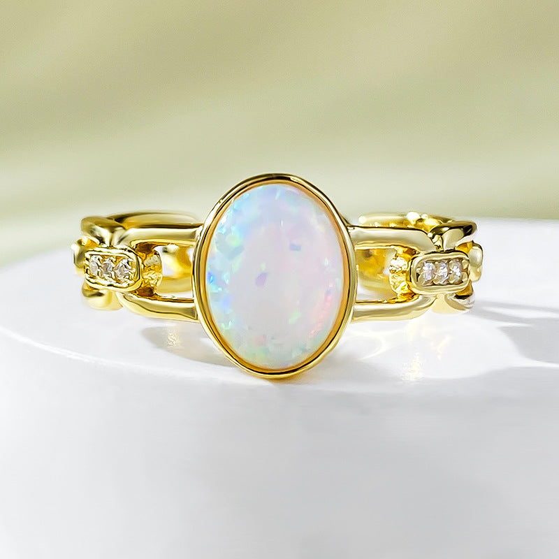 Jewelry Silver Plating Rose Gold Inlaid 1 Karat Opal White Ring Women Gold White Stone