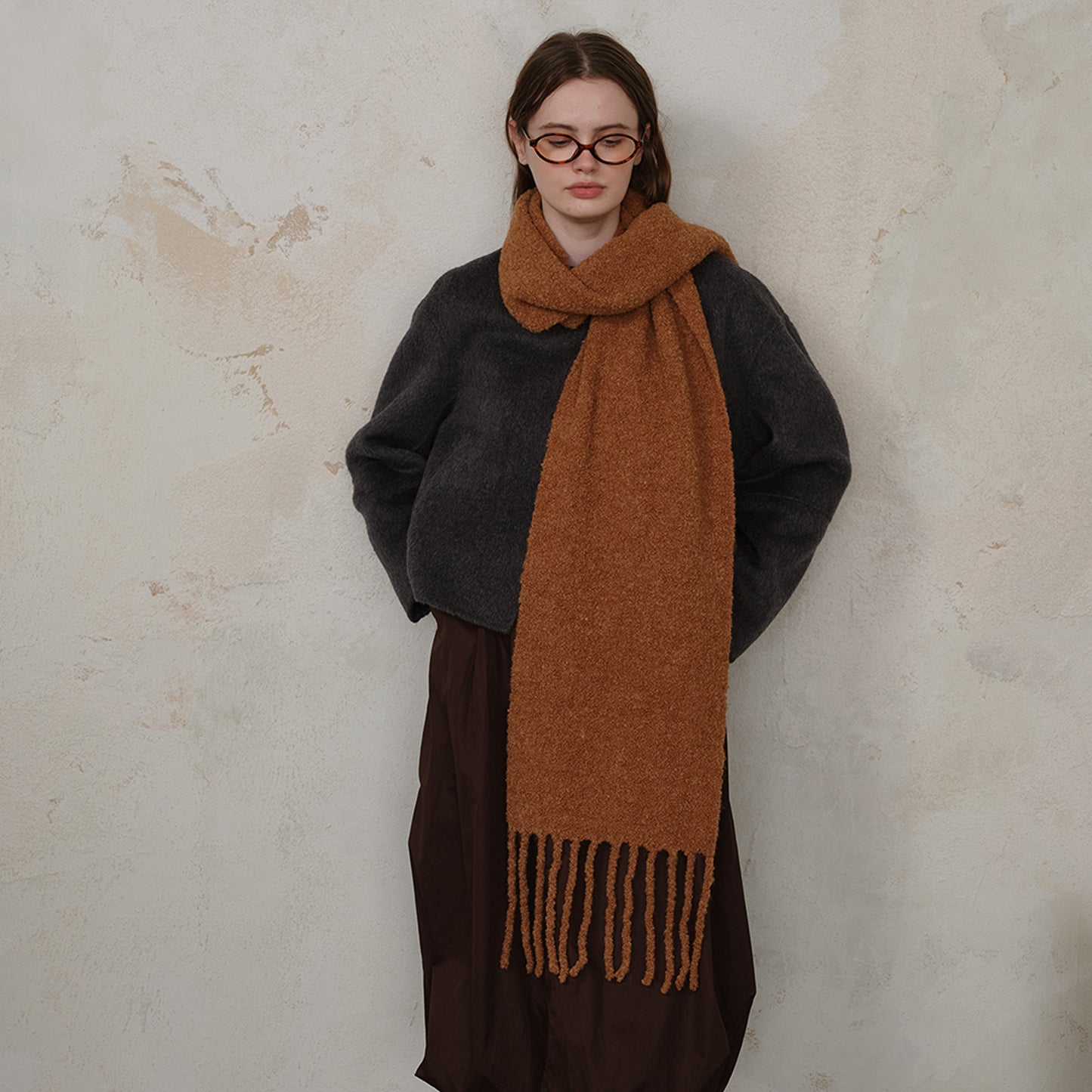 Solid Color Scarf with Alpaca Wool Wool for Men Women Autumn Winter Soft Glutinous Skin Friendly All Matching Warm Scarf One Size Dark Brown