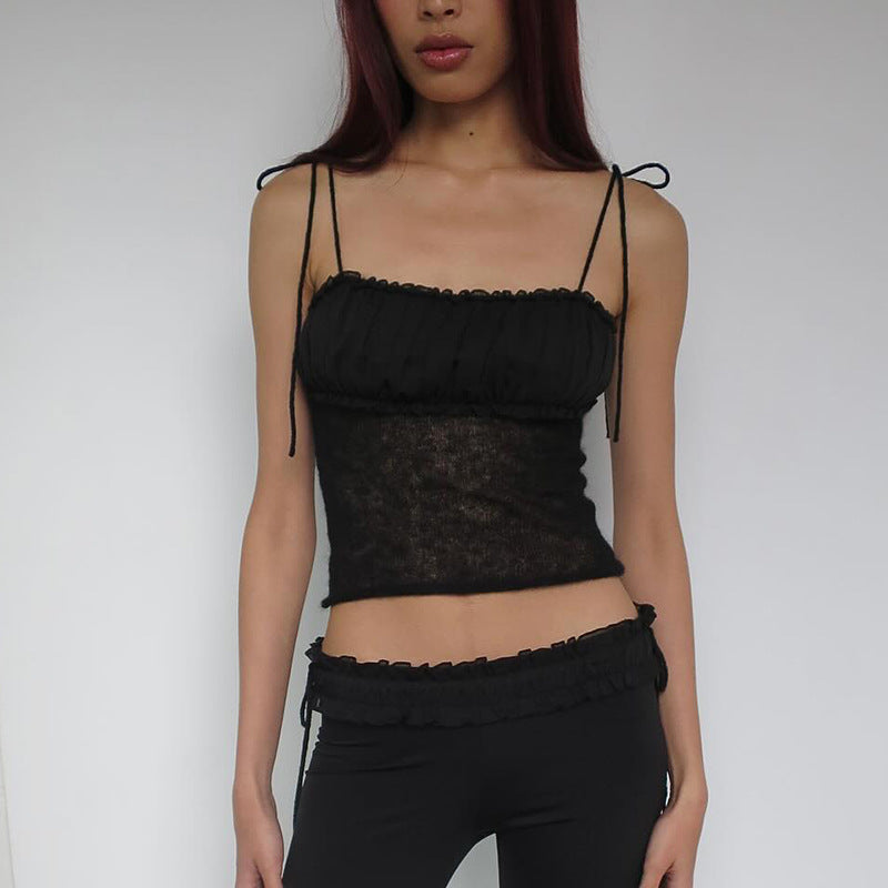 Elastic Knitted Sexy Top Women Summer Sexy All Matching Slim Fit Sling Black