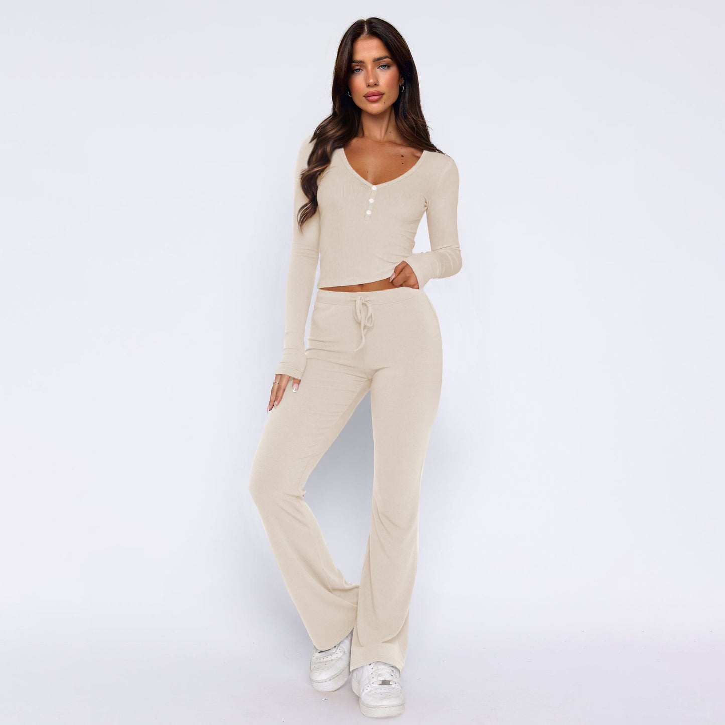 Sweet Spicy Long Sleeved Shirt Casual Pants Two Piece Set Set Women