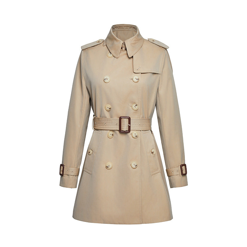 Spring Autumn Mid Length Waterproof Anti Wrinkle Trench Coat Women Khaki