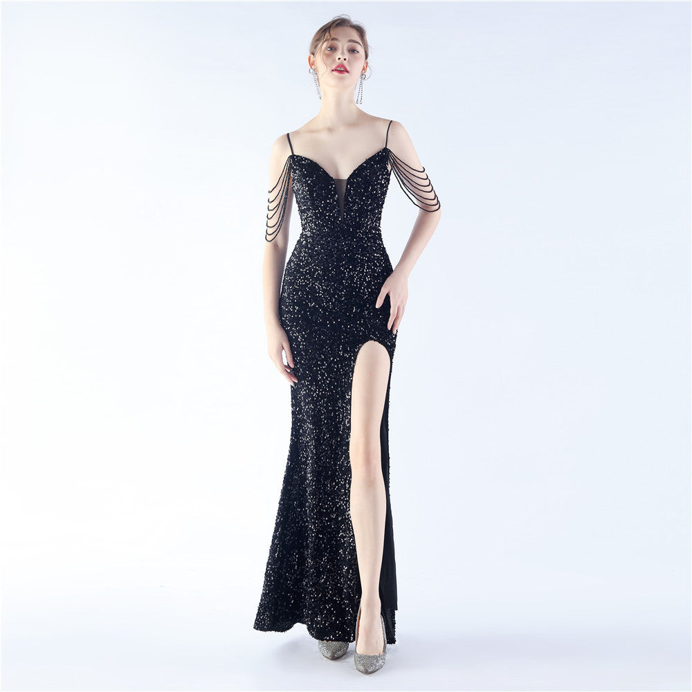 Velvet Bottom Handmade Sequin Craft Beads Sequ Dress