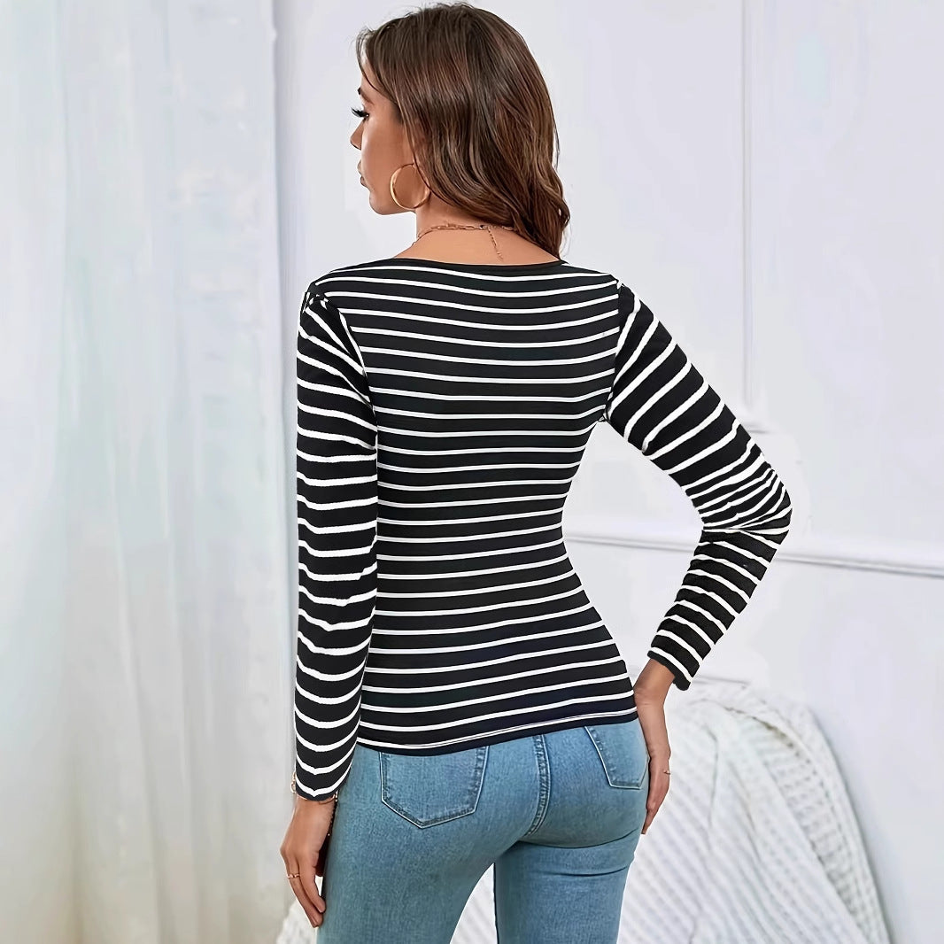 Popular Women Short Sleeved T shirt Striped Comfortable Sexy Slim Fit