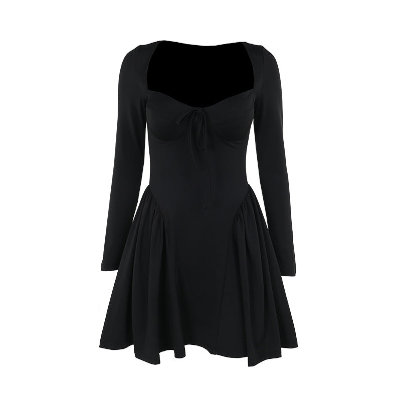 Autumn Casual Slim V neck Waist Controlled Long Sleeves Dress Women