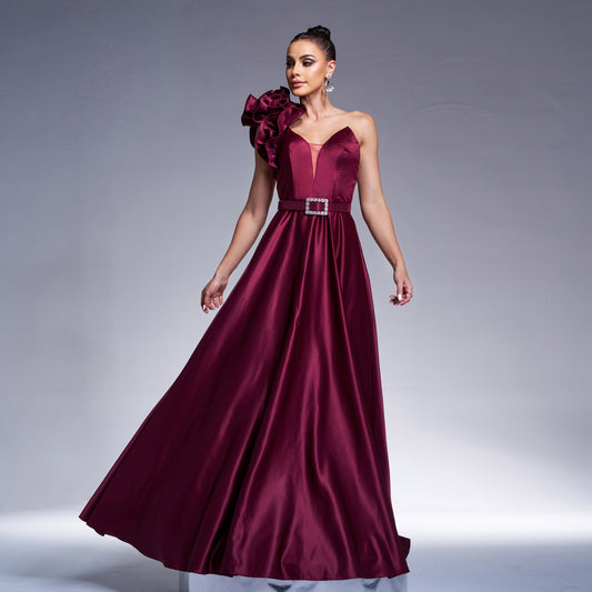 Elegant One Shoulder Diagonal Collar Cocktail Waist Controlled Large Hem Evening Dress Bridesmaid Dress Dress Women