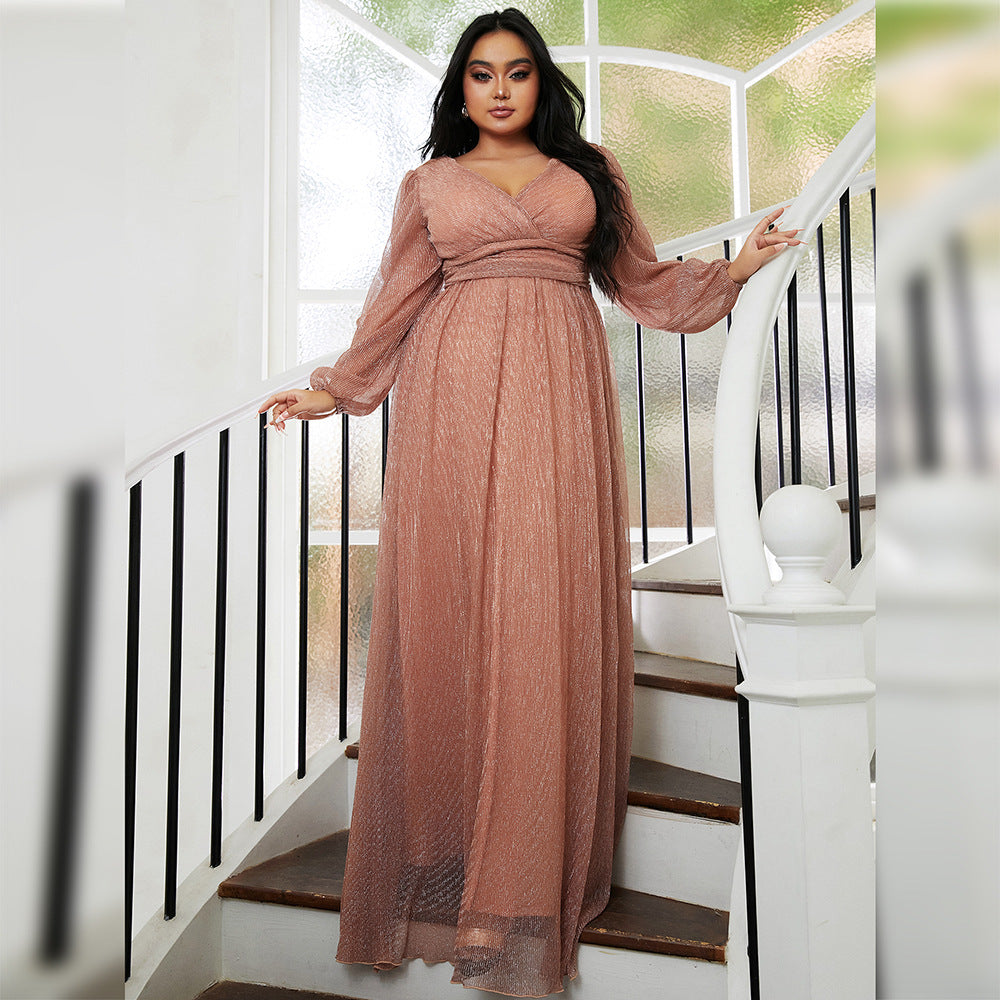 Plus Size Women Long Wedding Party Cocktail Light Luxury Evening Dress Women