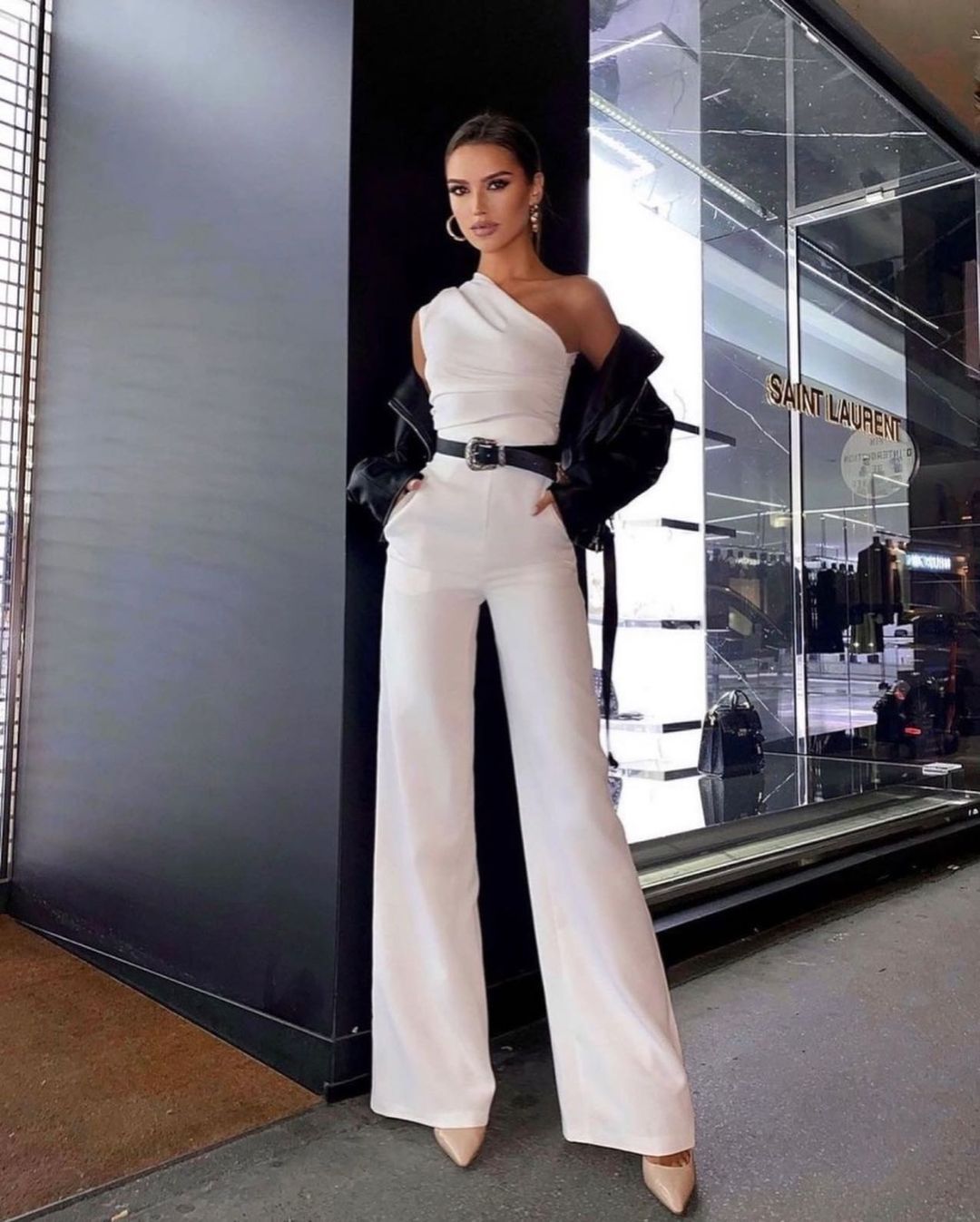 Lace Up Straight Jumpsuit No Belt White