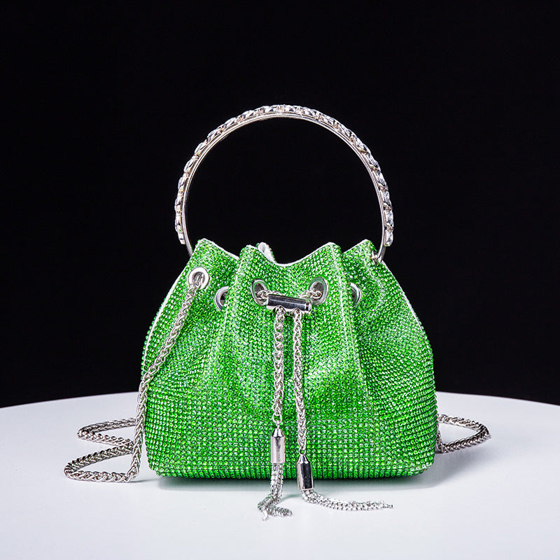 Rhinestone Premium Dinner Handbag Acrylic Women Bag Diamond Chain Bag Shoulder Bag One Size Green