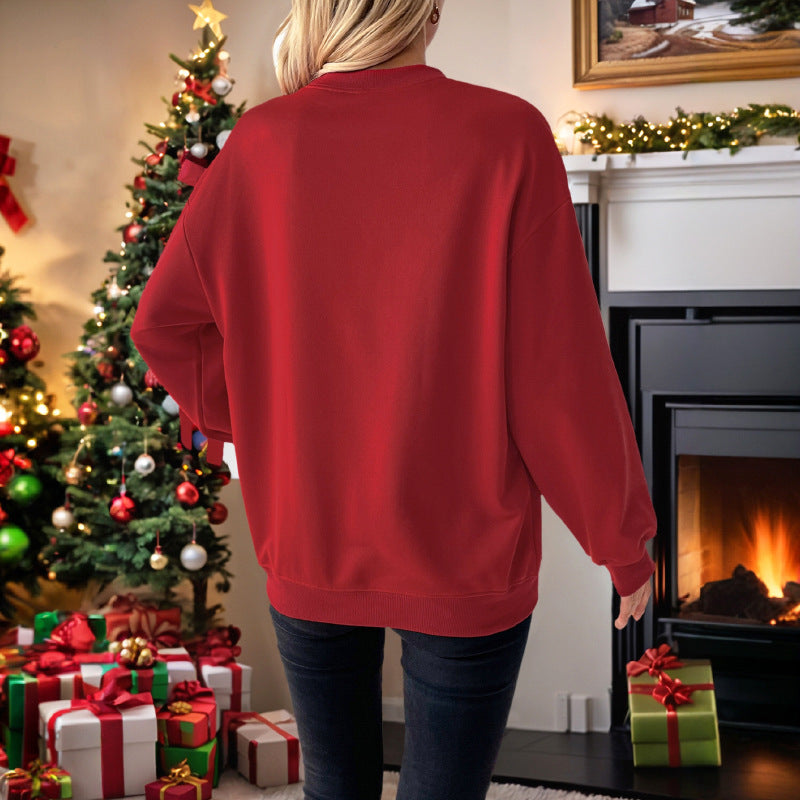 Christmas Clothing Autumn Crew Neck Red Sweater Women