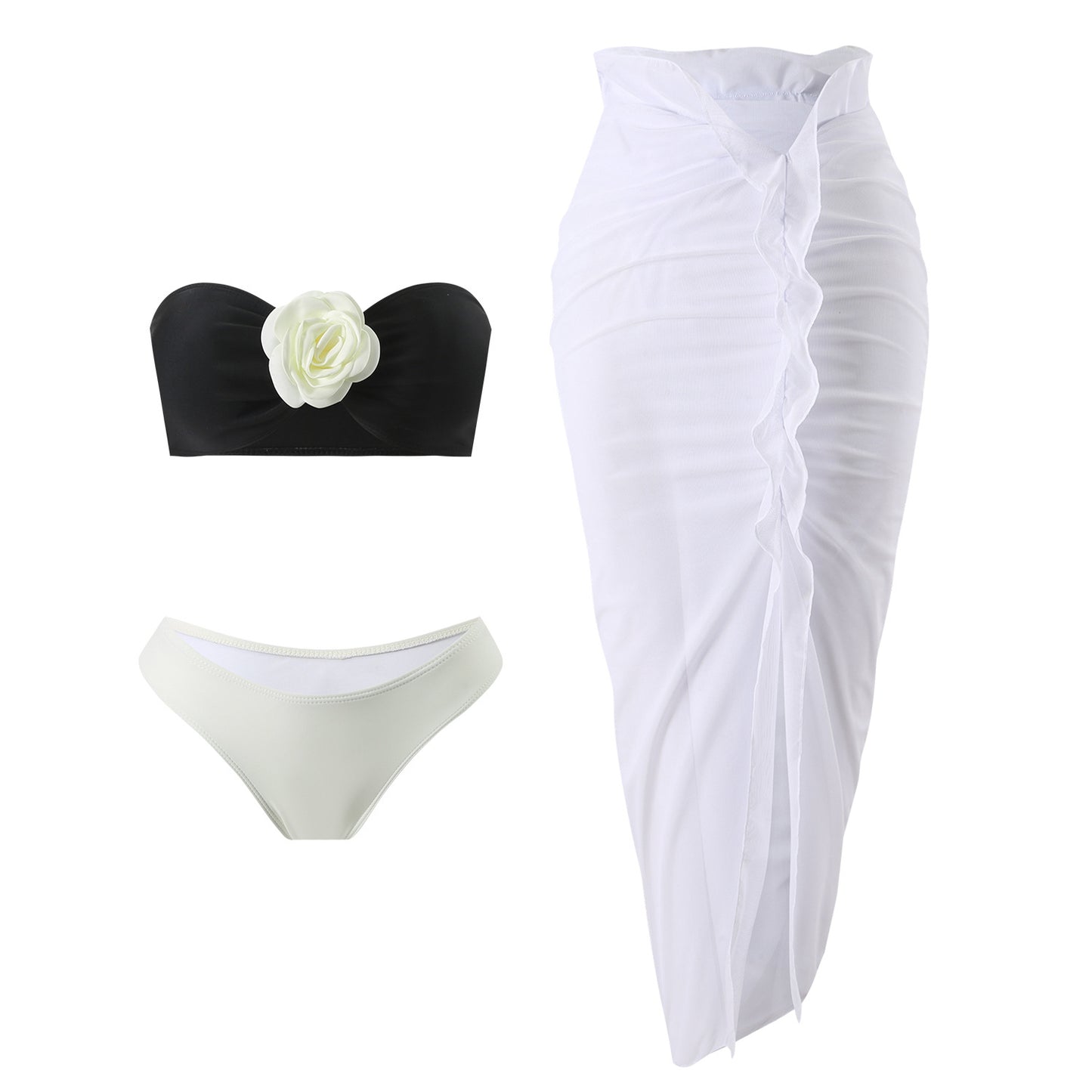 Color Matching Sexy Rose Three Piece Swimwear White dress