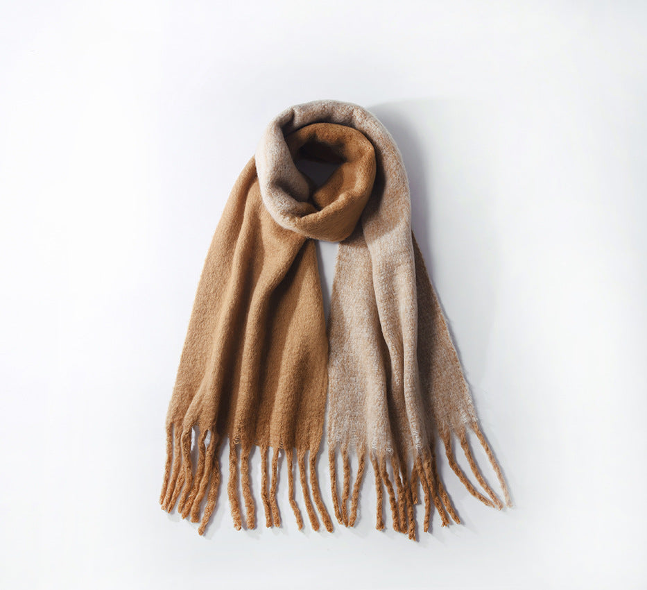 Scarf Women Winter Two Color Soft Glutinous Thickened Autumn Winter Thick Tassel Wild Couple Scarf One Size Camel Beige