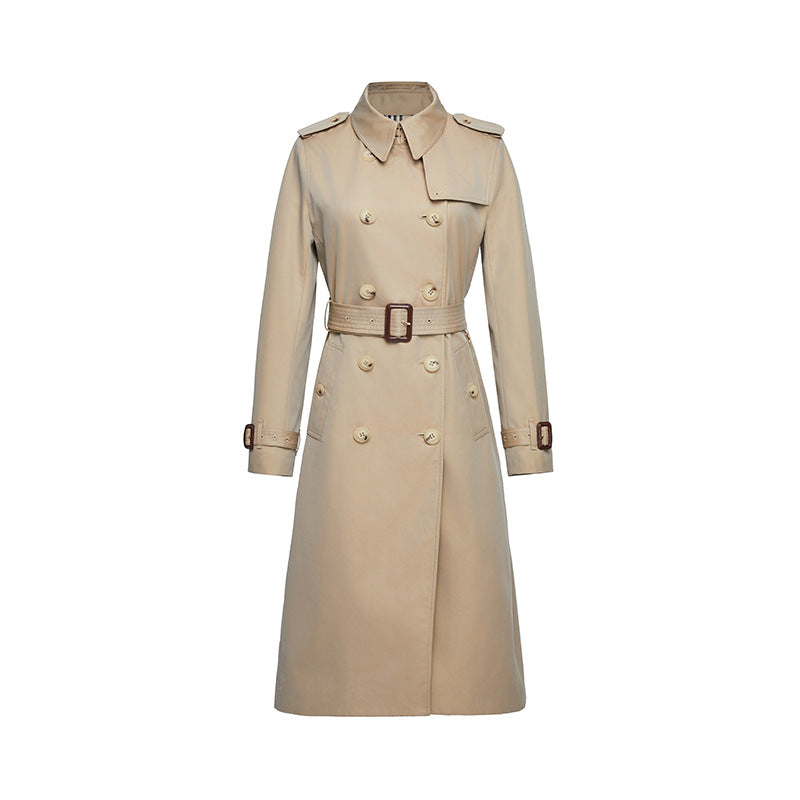 Spring Autumn Extended Waterproof Anti Wrinkle Trench Coat Women Khaki