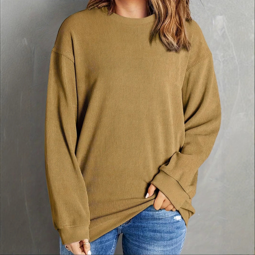 Autumn Winter Women Solid Color round Neck Warm Long Sleeve Women Top