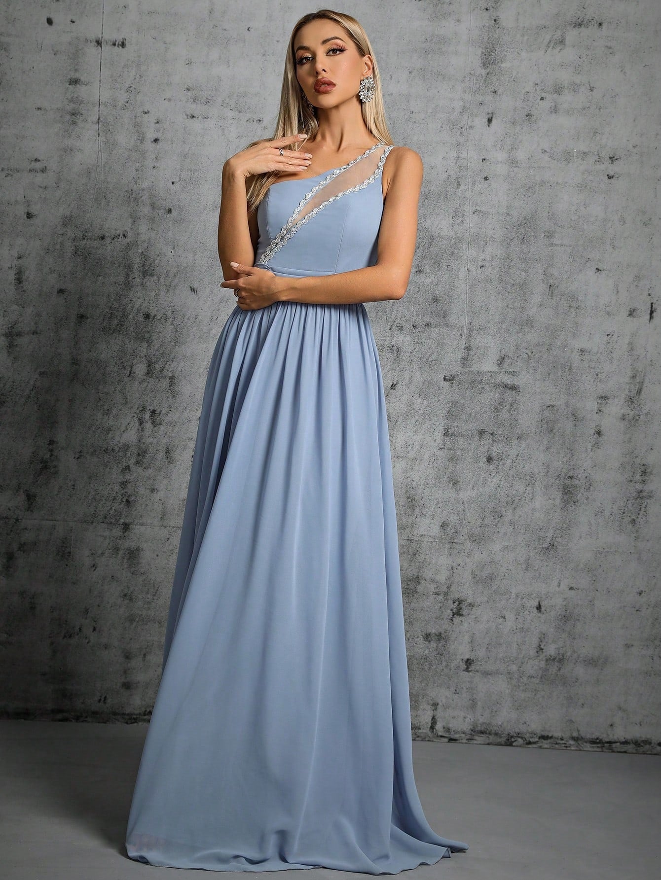 Evening Dress Annual Meeting One Shoulder Cocktail Dress Bridal Cocktail Performance Toast Dress Adult Ceremony Annual Party Evening Dress Blue