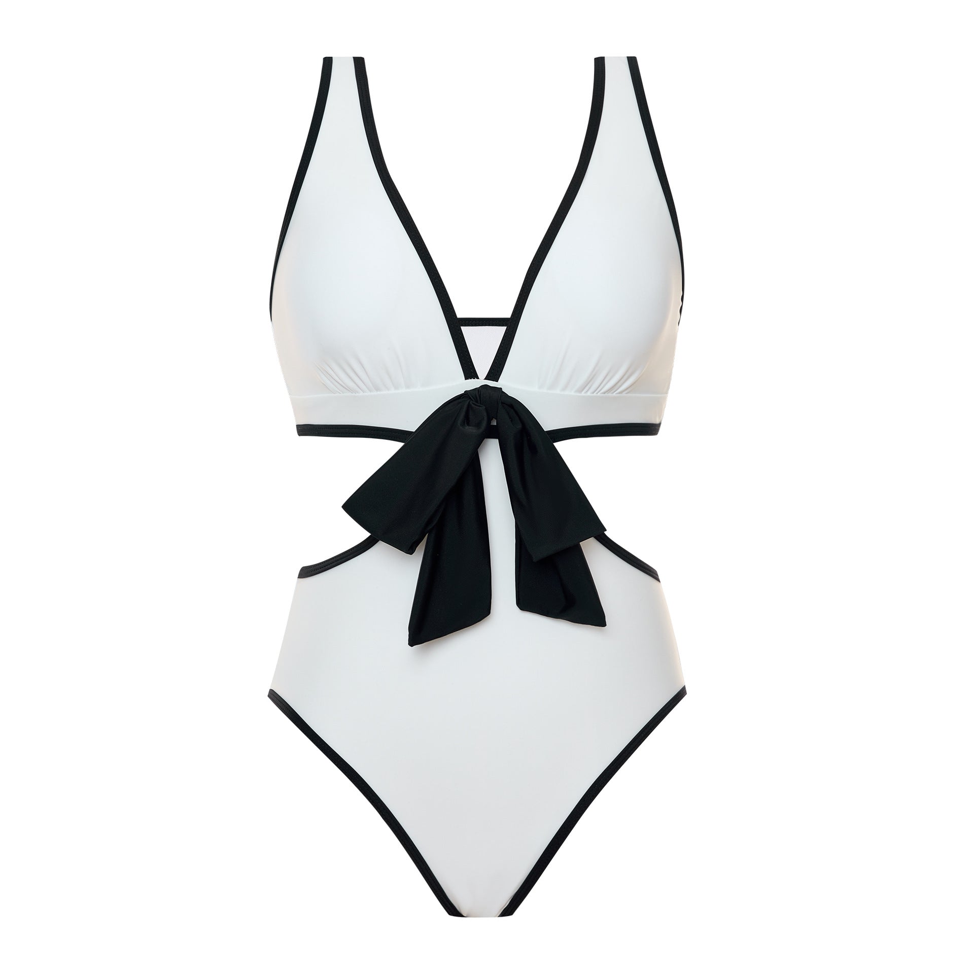 Sexy Swimsuit Women Slim Fit Slimming Siamese Triangle Solid Color Black White Patchwork Nylon Swimsuit White Swimsuit