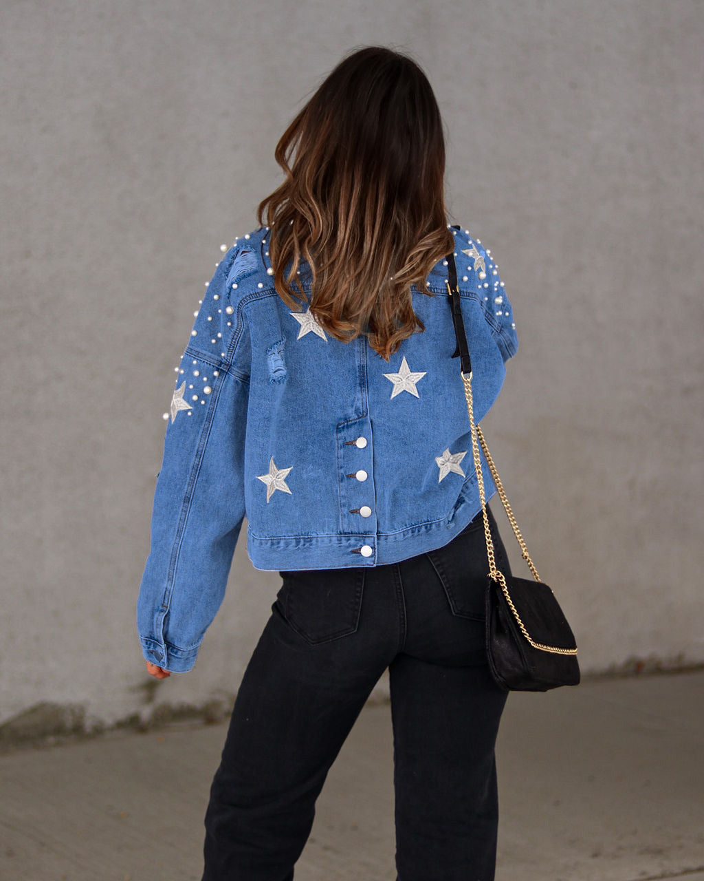 Heavy Industry Beads Women's Loose Denim Jacket Blue