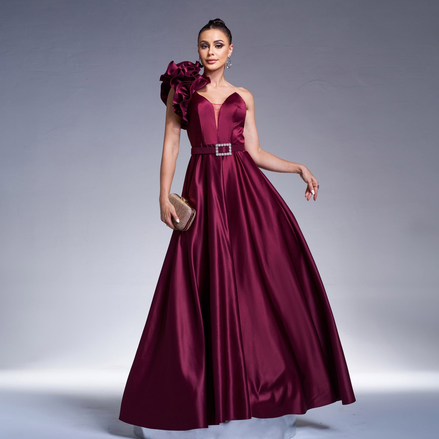 Elegant One Shoulder Diagonal Collar Cocktail Waist Controlled Large Hem Evening Dress Bridesmaid Dress Dress Women Purple