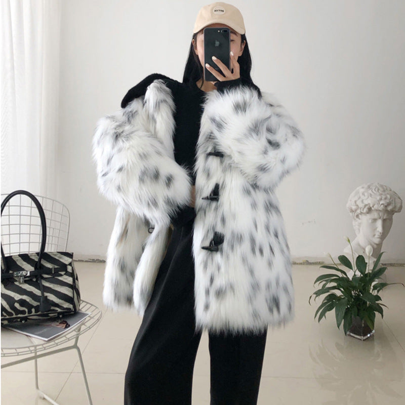 Autumn Winter Women Fur Coat Imitation Raccoon Fur Overcoat Mid Length Faux Fur Women Casual Trendy Warm