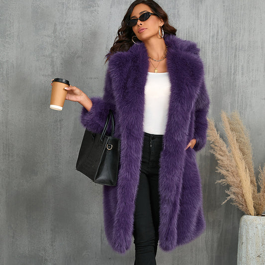 Autumn Winter Imitation Fox Thickened Long Section Collar Faux Fur Coat Mid Length Plush Fur Coat