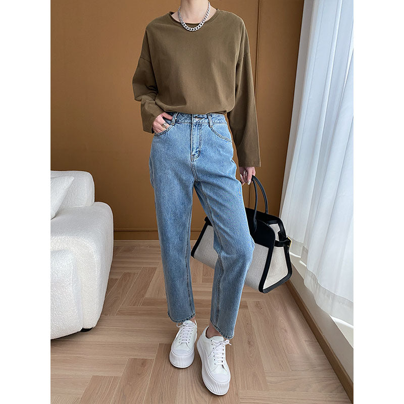 Shirt Curling with round Neck Oversized T shirt Autumn Winter One Size Brown