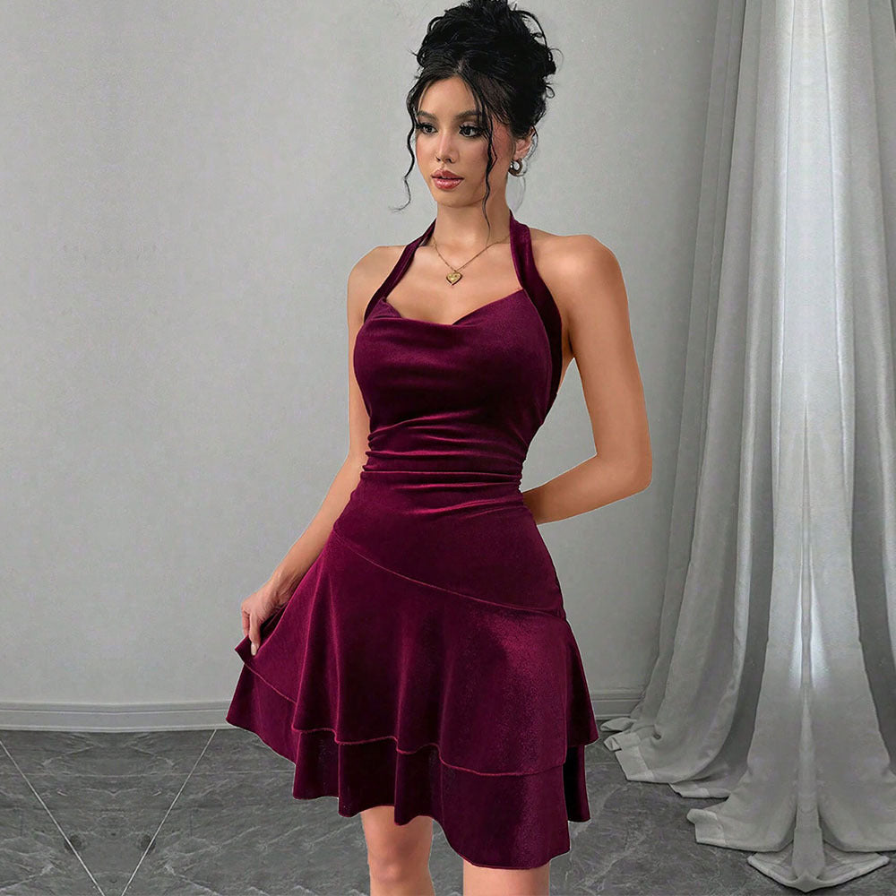 Women Clothing Sexy Halter Dress Autumn Winter Backless Socialite Sexy Design Short