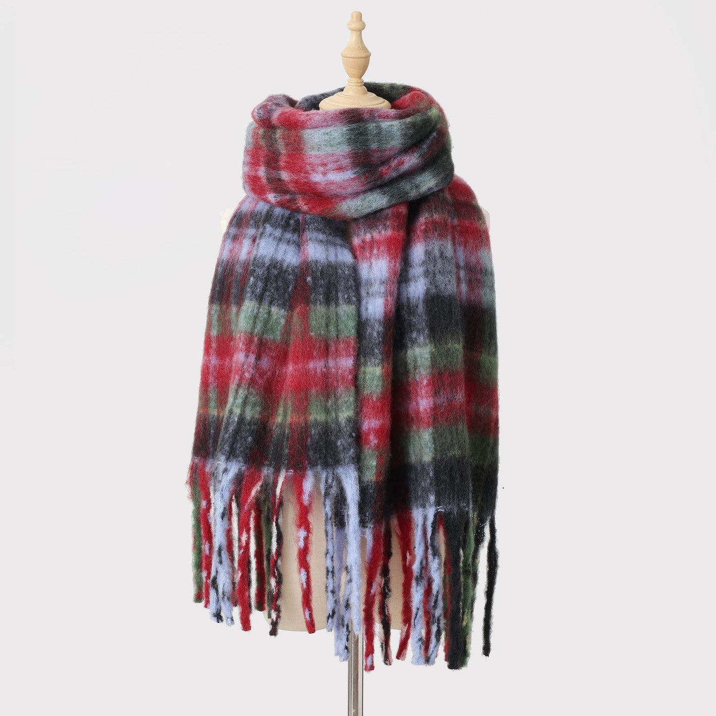 Autumn Winter Thickened Warm Contrast Color Scarf Women All Match Soft Tassel Shawl Atmosphere Scarf One Size Multi2