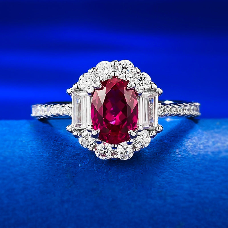 Jewelry S925 Silver Sapphire 5*7 Oval Ring Women Luxury Full Diamond All Match R778 Red Diamond