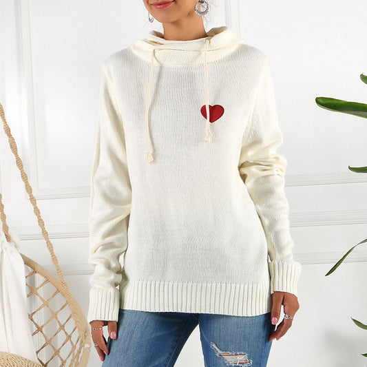 Valentine Day Pullover Love Sweater Casual Loose Pile Collar Drawstring Long Sleeve Knitted Top