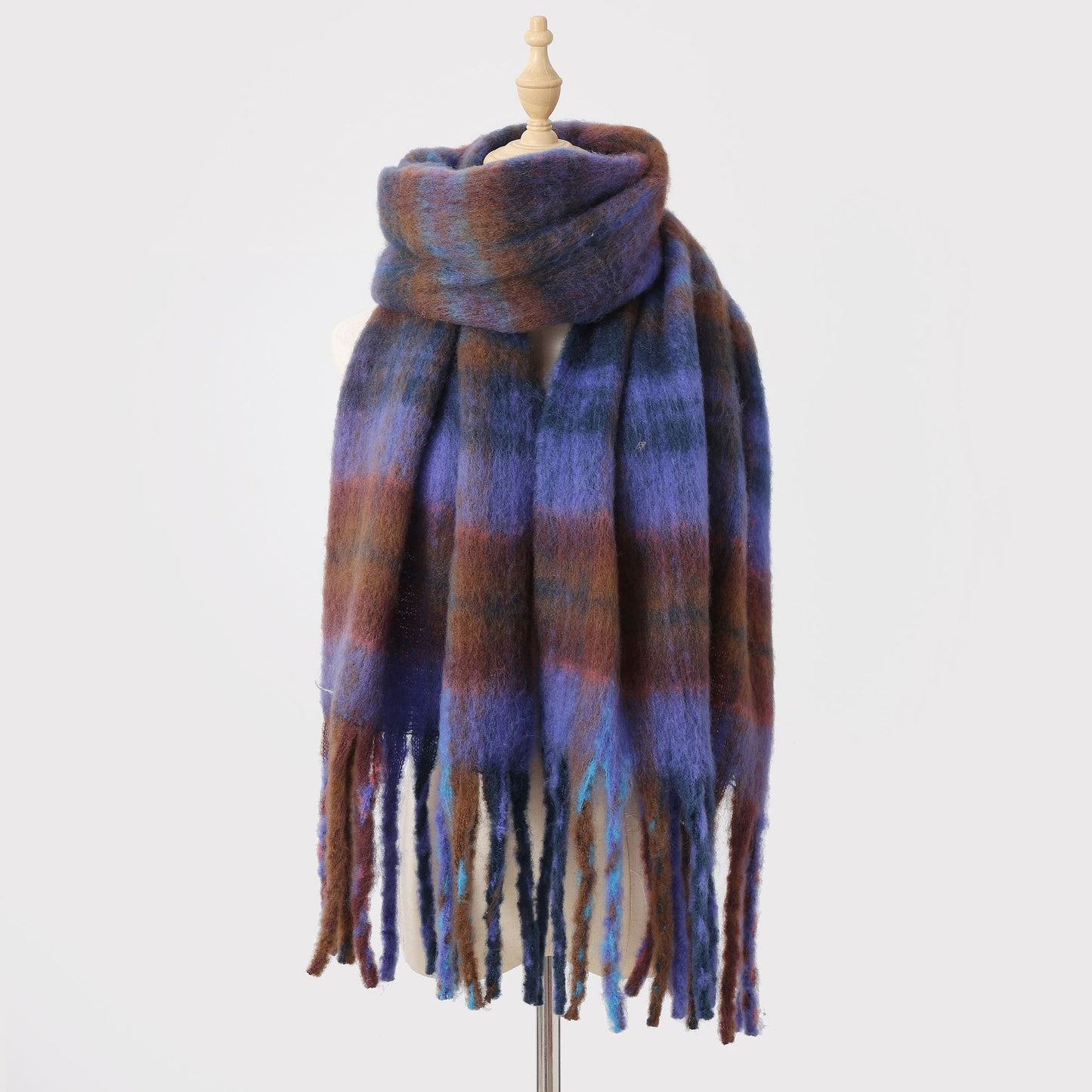 Autumn Winter Thickened Warm Contrast Color Scarf Women All Match Soft Tassel Shawl Atmosphere Scarf One Size Multi1