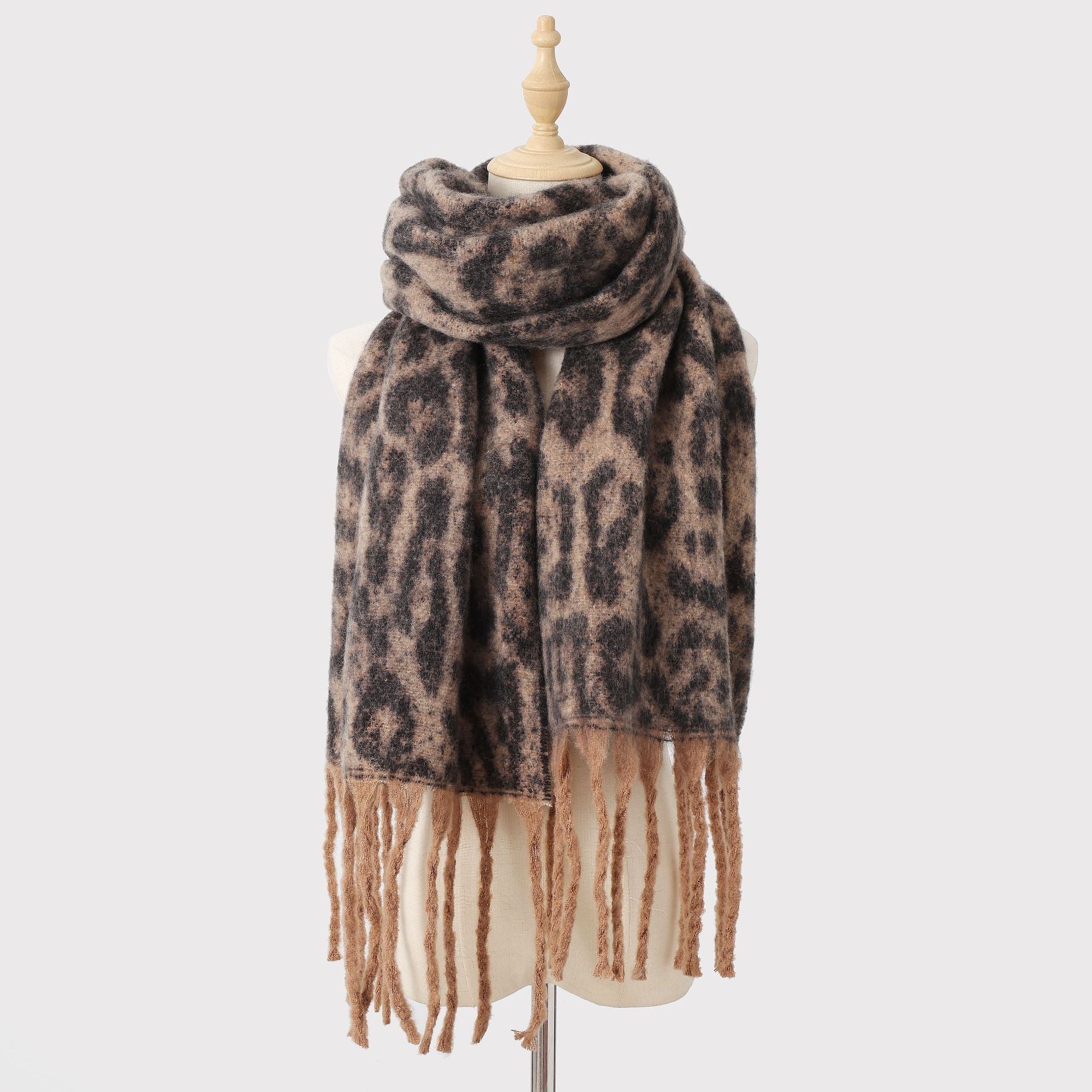 Autumn Winter Leopard Print Tassel Scarf Women Warm All Matching Shawl High Sense Fringe Bib One Size Multi1