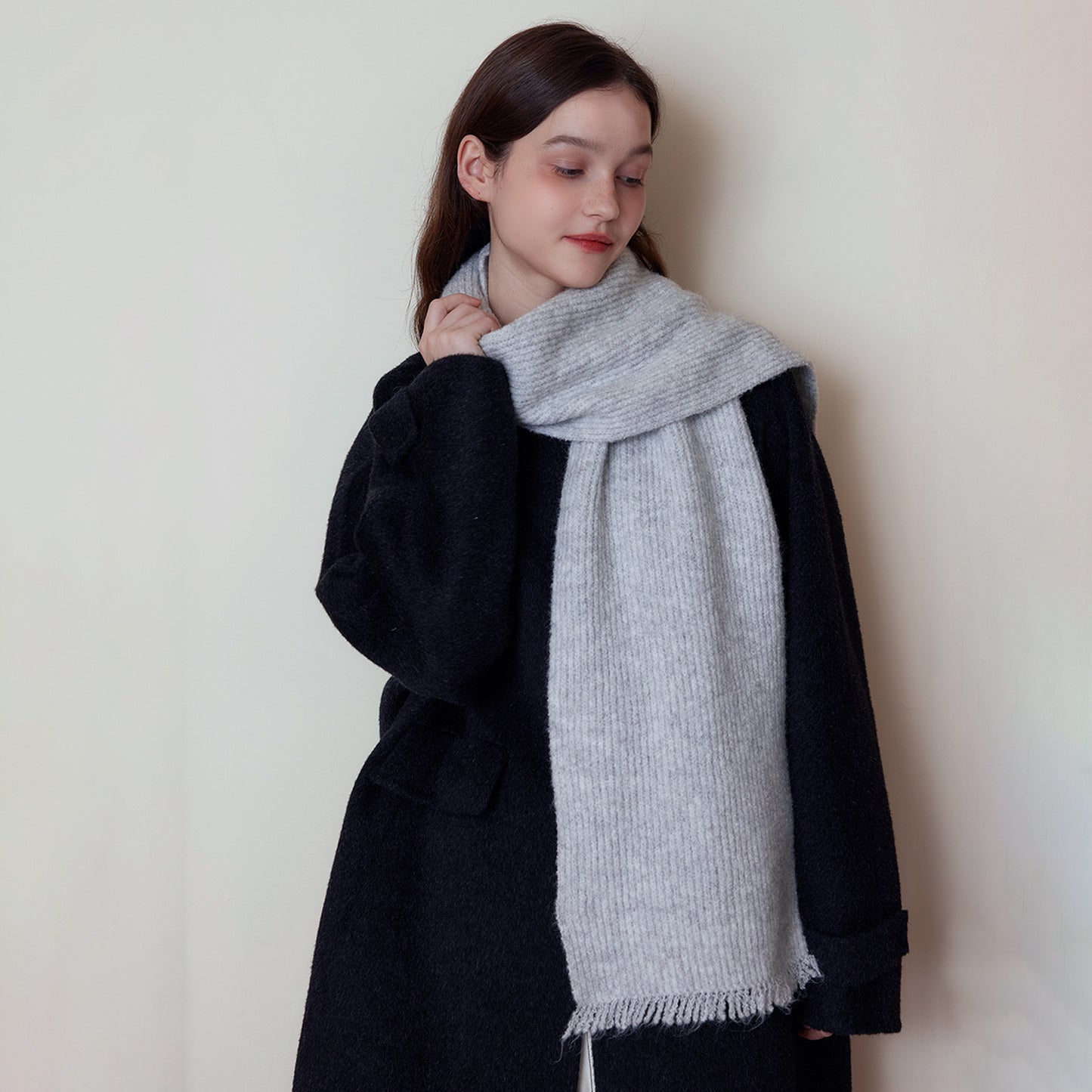 Autumn Winter Soft Knitted Wool Scarf All Matching Warm Solid Color High Grade Woolen Blended Textile Scarf Women