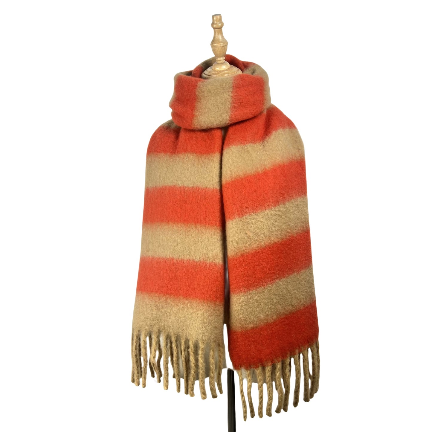 Striped Winter Thickened Warm Scarf Women Simple High End Fringe Bib Shawl One Size Multi10