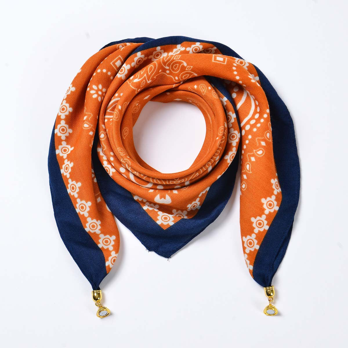 Women Multi Functional All Matching Warm Triangle Neck Protection Scarf High Grade Velvet Decorative Scarf One Size Orange Cashew-Magnetic Buckle