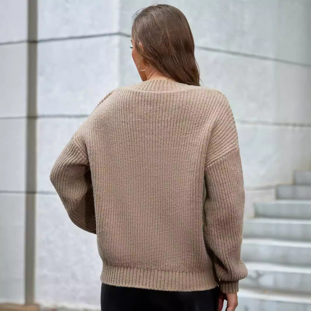 V neck Pullover Long Sleeve Sweater Women Clothing Fashionable Solid Color All Matching Knitted Top for Women