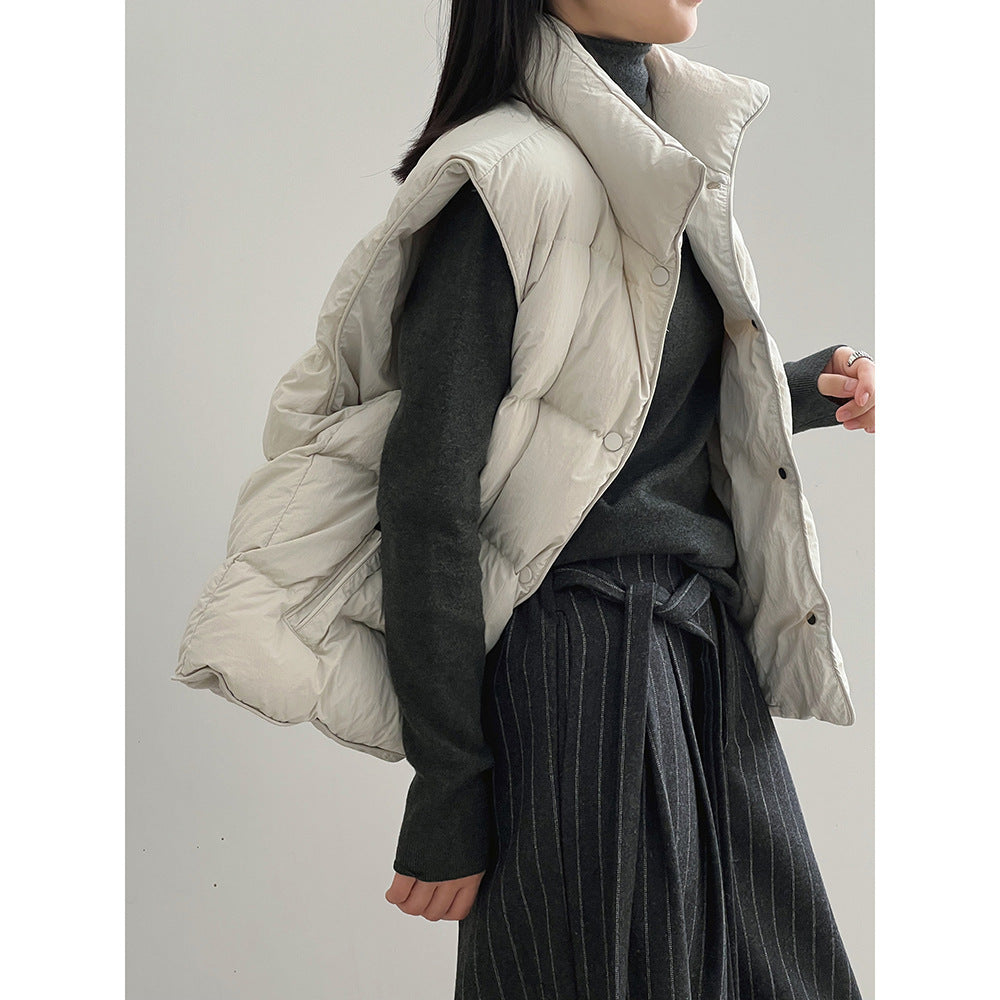 Simple Stand Collar Cotton Vest Autumn Winter Thick Loose Waistcoat Cotton Coat Jacket Women