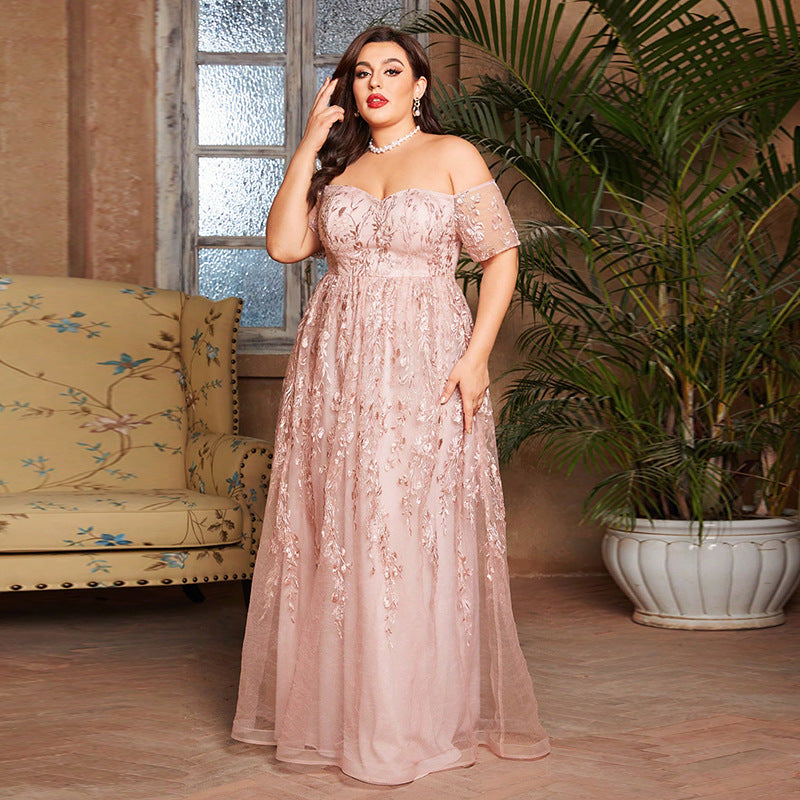 Plus Size Bridesmaid Dress Sexy off the Shoulder Fairy Engagement Slimming Dress Apricot