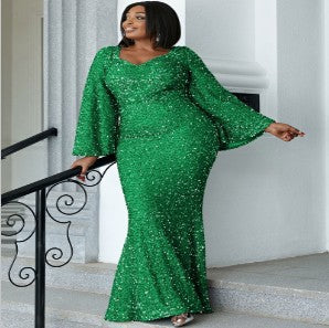 plus Size Plump Girls Women Long Wedding Cocktail Hip Fishtail Party Evening Dress Women Green