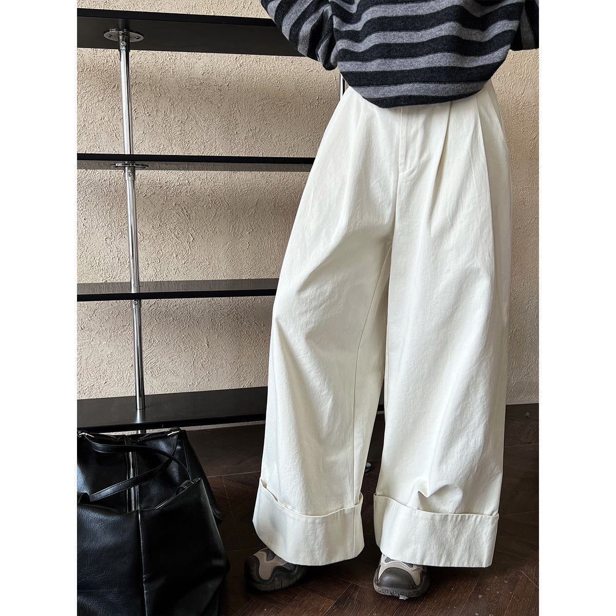 Korean Wide Leg Pants Women Autumn Cotton High Waist All Matching Slimming Straight Pants Casual Long Pants