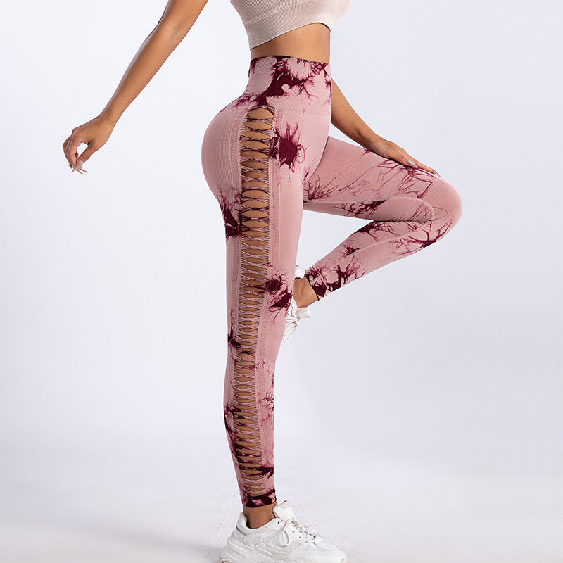 High Waist Belly Contracting Yoga Trousers Slim Fit Sports Tight Sports Yoga Pants Creative Gradient Mesh Trousers