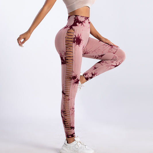 High Waist Belly Contracting Yoga Trousers Slim Fit Sports Tight Sports Yoga Pants Creative Gradient Mesh Trousers