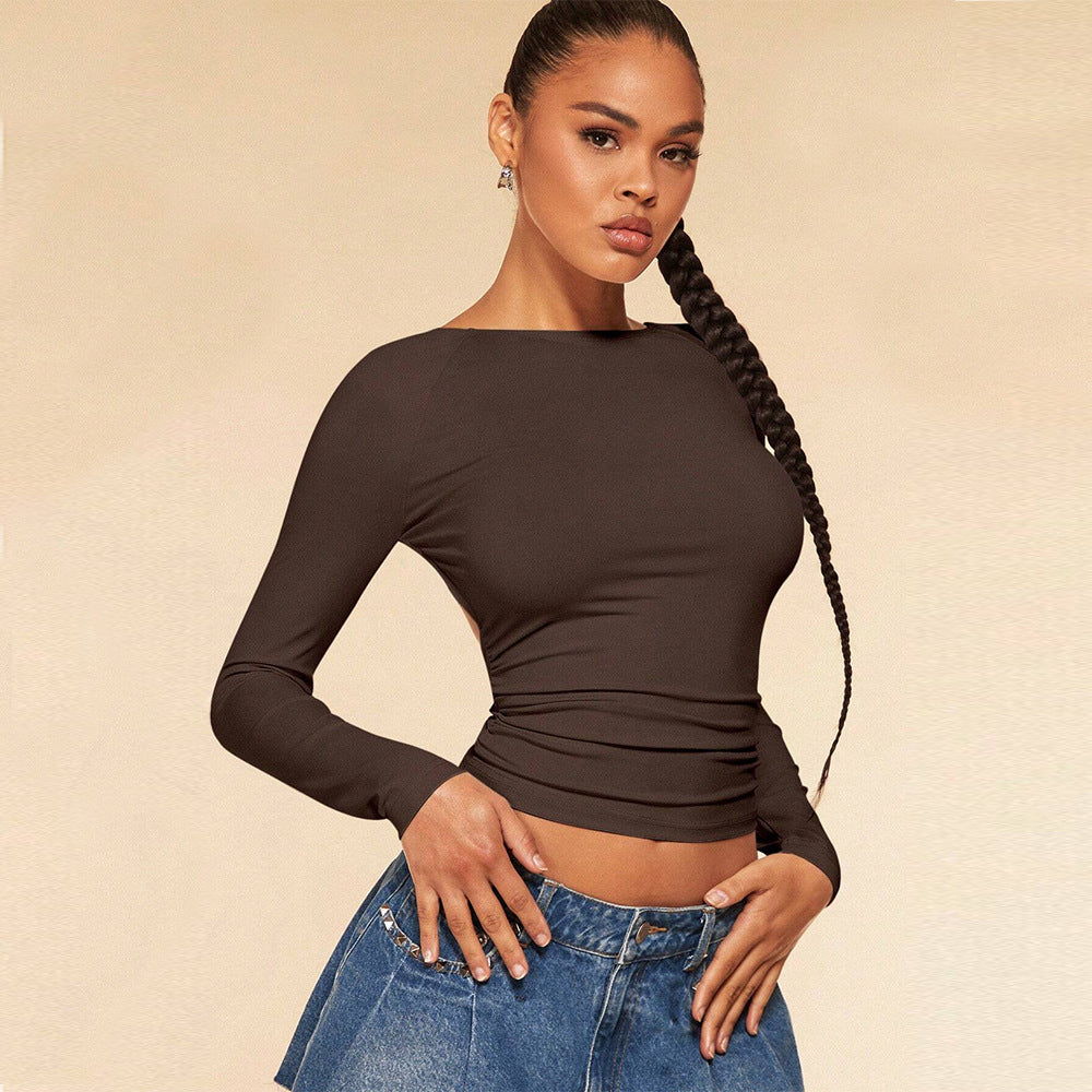 Sexy T Shirt Autumn Winter Backless Design Short Top Women