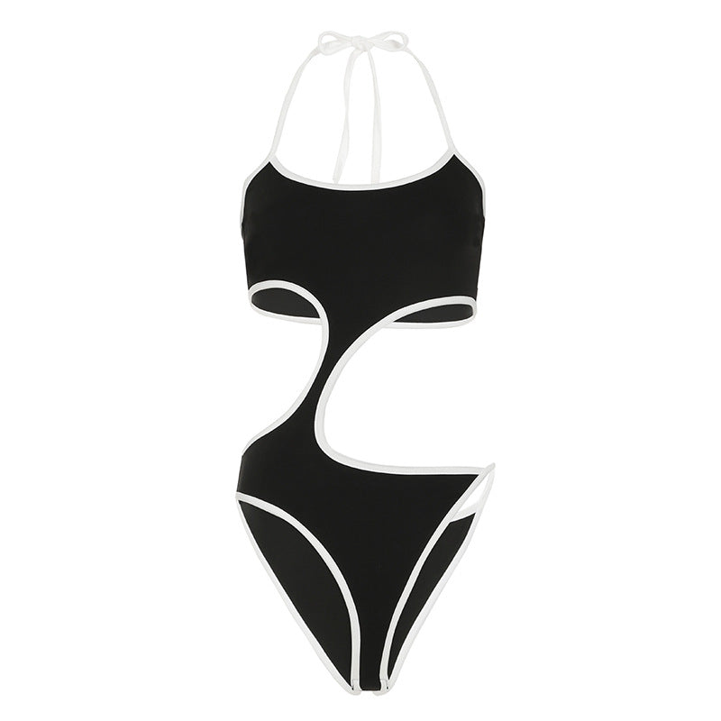 Summer Swimsuit Jumpsuit Hollow Out Cutout out Cropped Tube Top One Piece Briefs Sexy Long Braces Black