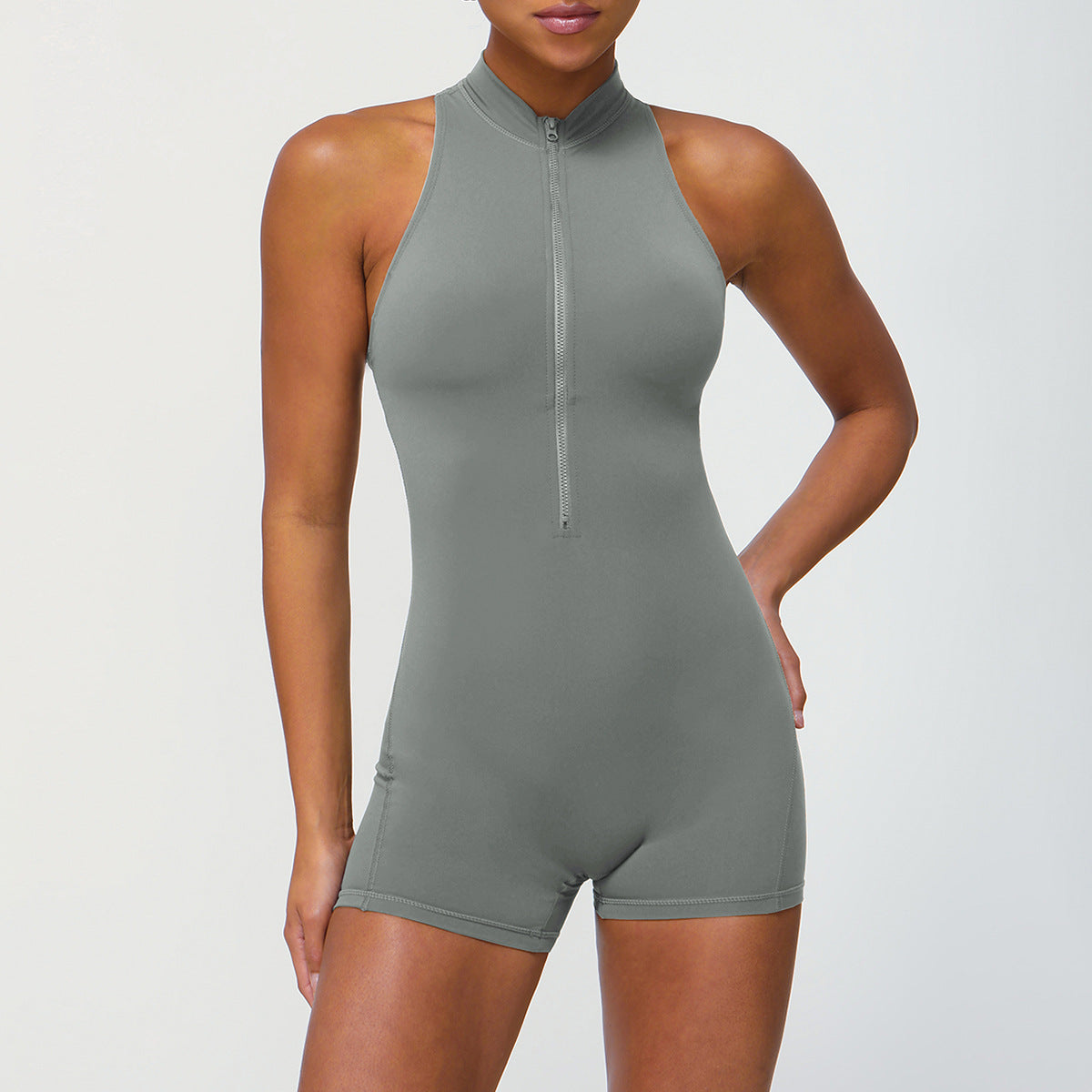 No Embarrassment Line Tight Zipper One Piece Fitness Clothes Peach Hip One Piece Yoga Jumpsuit Women Overall Dark Grey