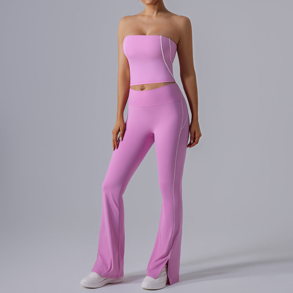 Nude Feel High Waist Tight Hip Lifting Yoga Two Piece Sets Women Dance Fitness Outdoor Exercise Yoga Clothes Yw538 Kw307 Pink