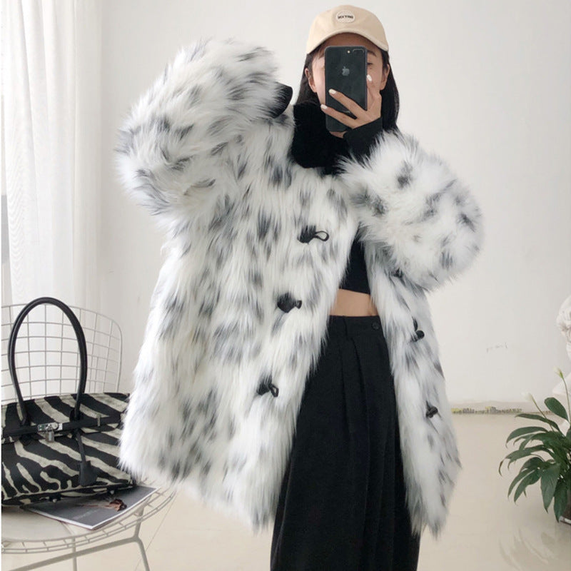 Autumn Winter Women Fur Coat Imitation Raccoon Fur Overcoat Mid Length Faux Fur Women Casual Trendy Warm