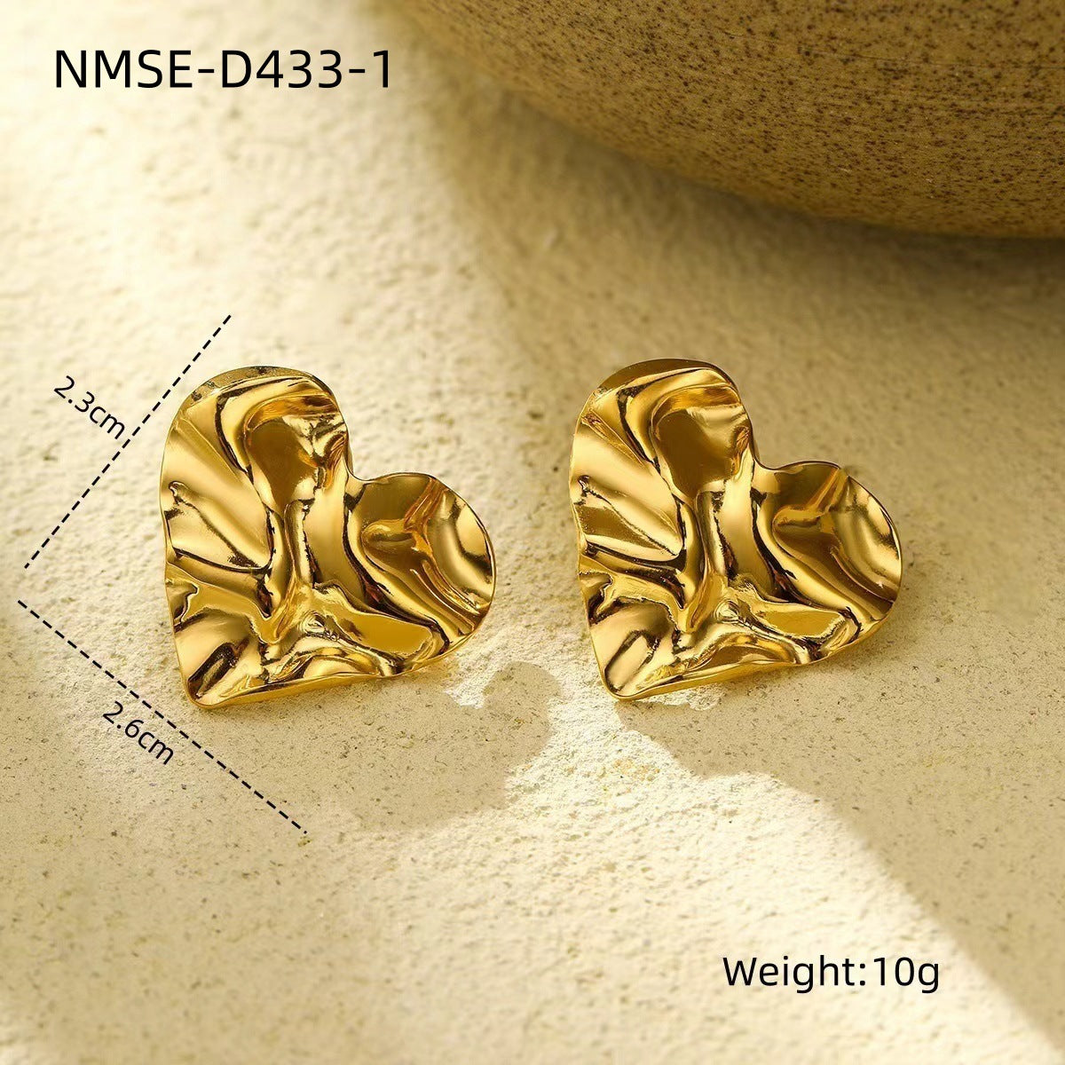 French Vintage Crumpled Water Ripple Love Titanium Steel Earrings Women Arrival Light Luxury High Sense Stainless Steel Earrings One Size NMSE-D433-1